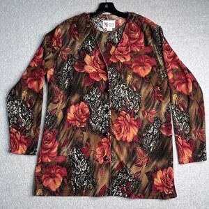 Vintage Maggie Smith 2-Piece Top Women's Medium Floral T-Shirt and Cardigan USA